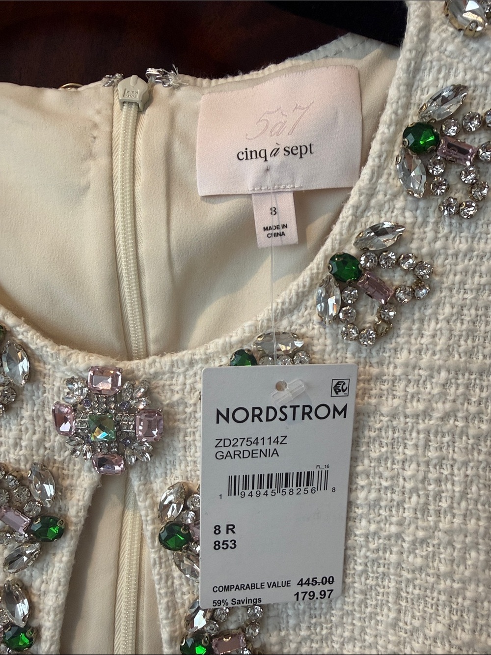 cinq a sept Cream Embellished Keyhole Tweed Mini Dress - Picture 2 of 3